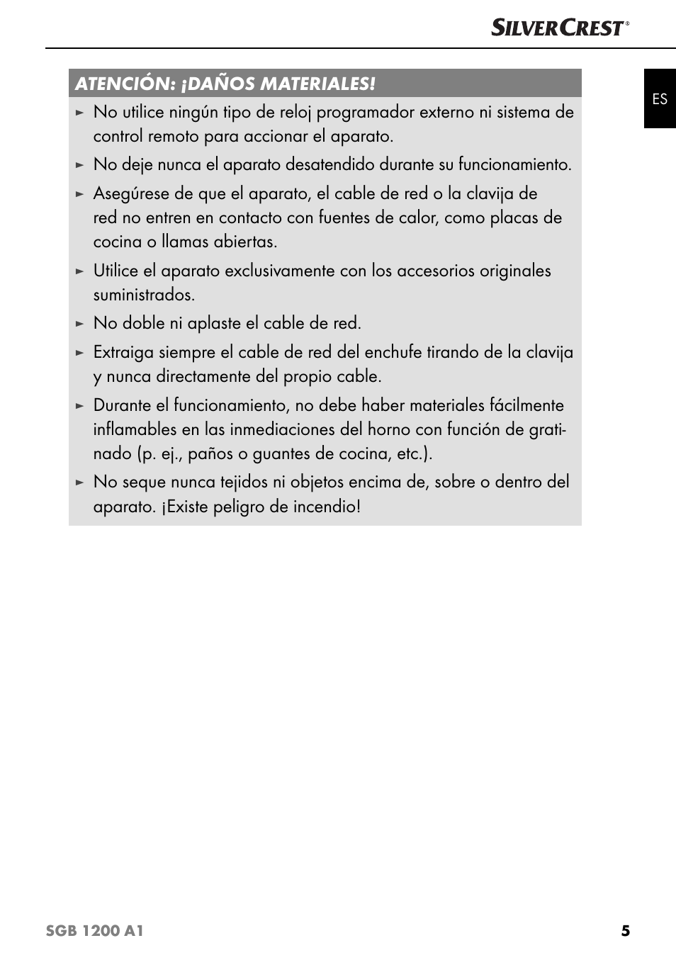 Atención: ¡daños materiales, No doble ni aplaste el cable de red | Silvercrest SGB 1200 A1 User Manual | Page 8 / 83