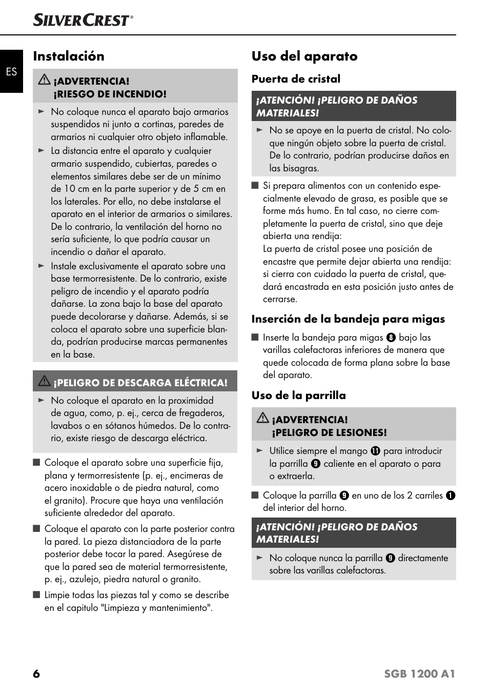 Instalación, Uso del aparato | Silvercrest SGB 1200 A1 User Manual | Page 9 / 83