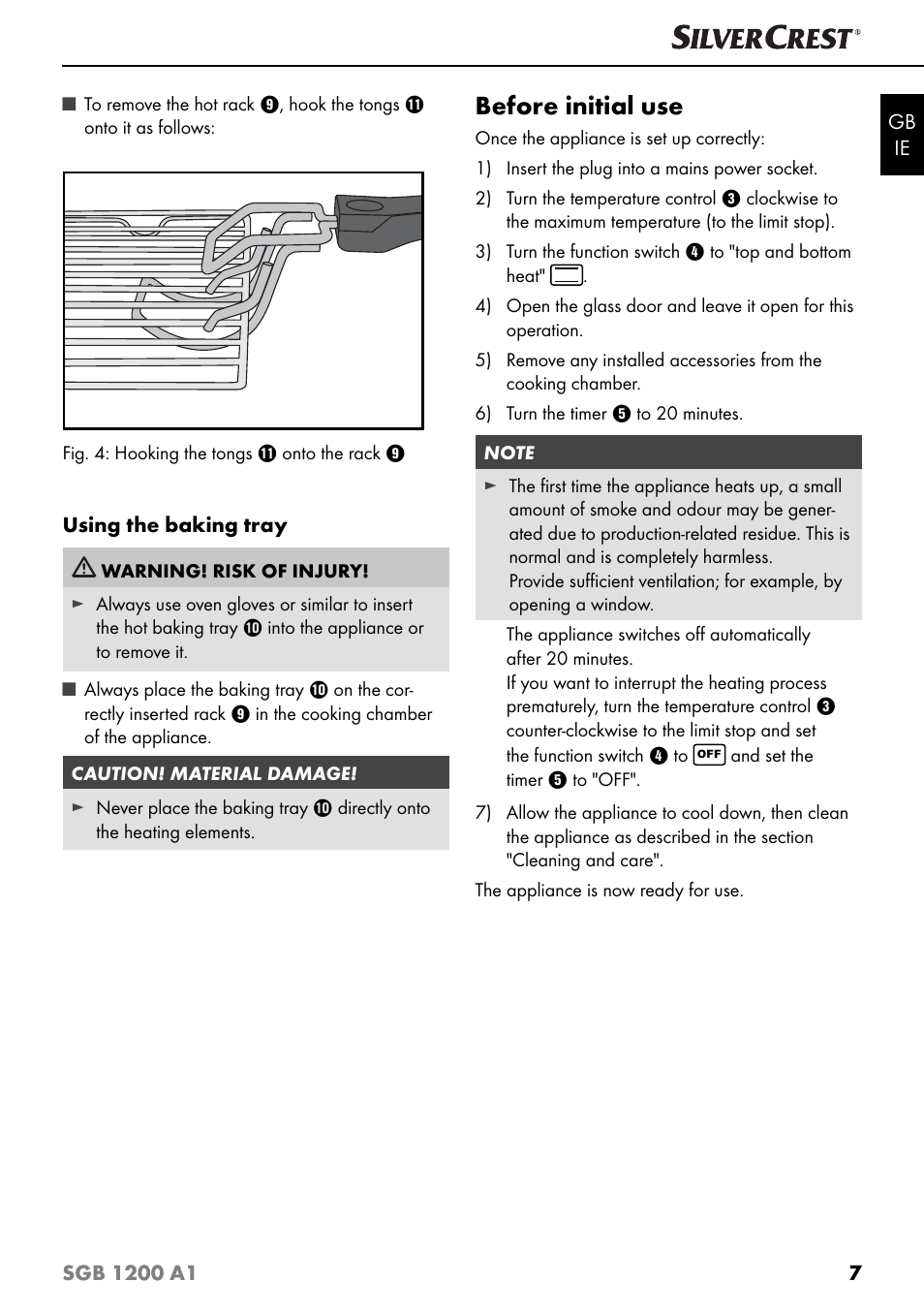 Before initial use | Silvercrest SGB 1200 A1 User Manual | Page 10 / 99