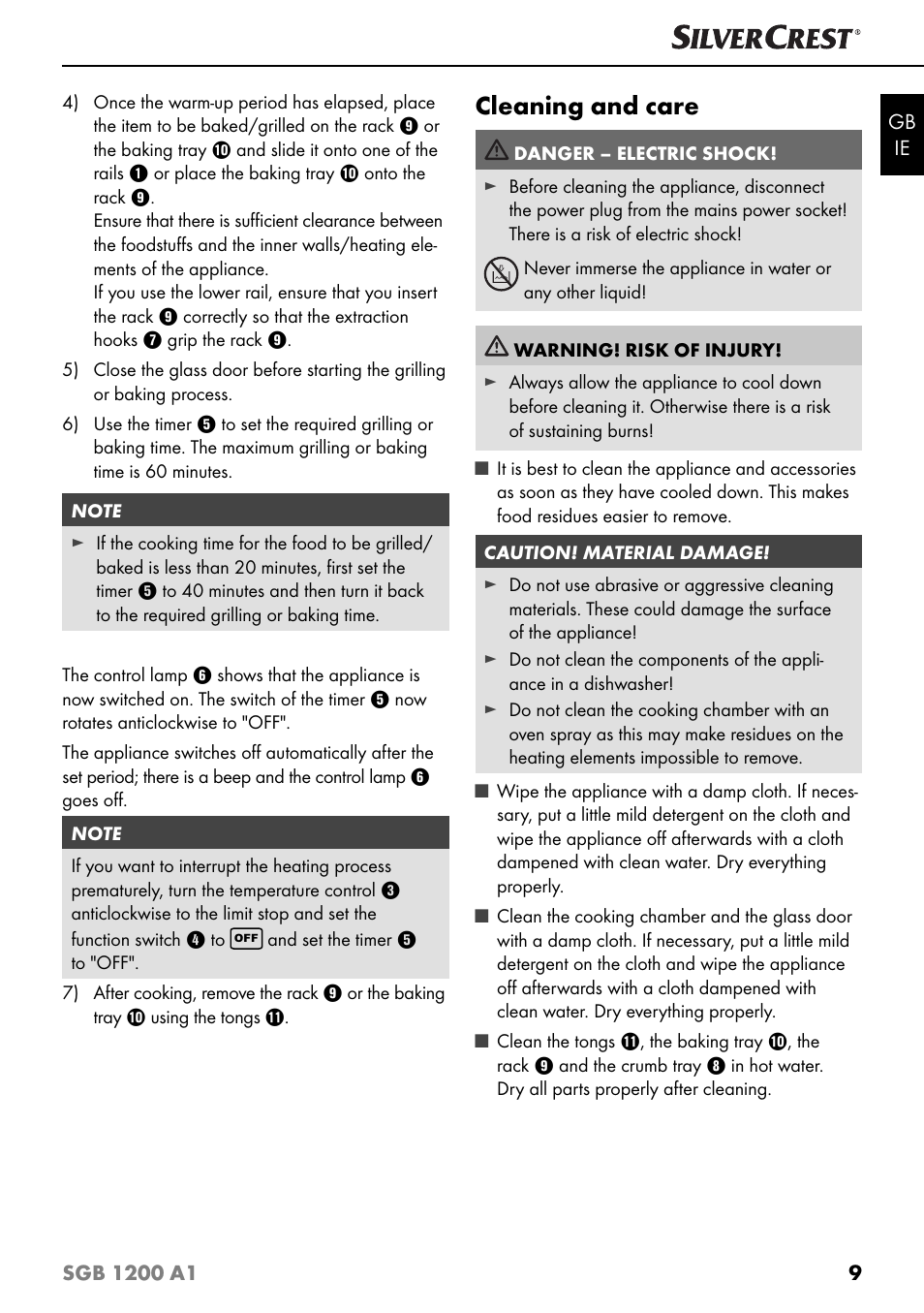 Cleaning and care | Silvercrest SGB 1200 A1 User Manual | Page 12 / 99