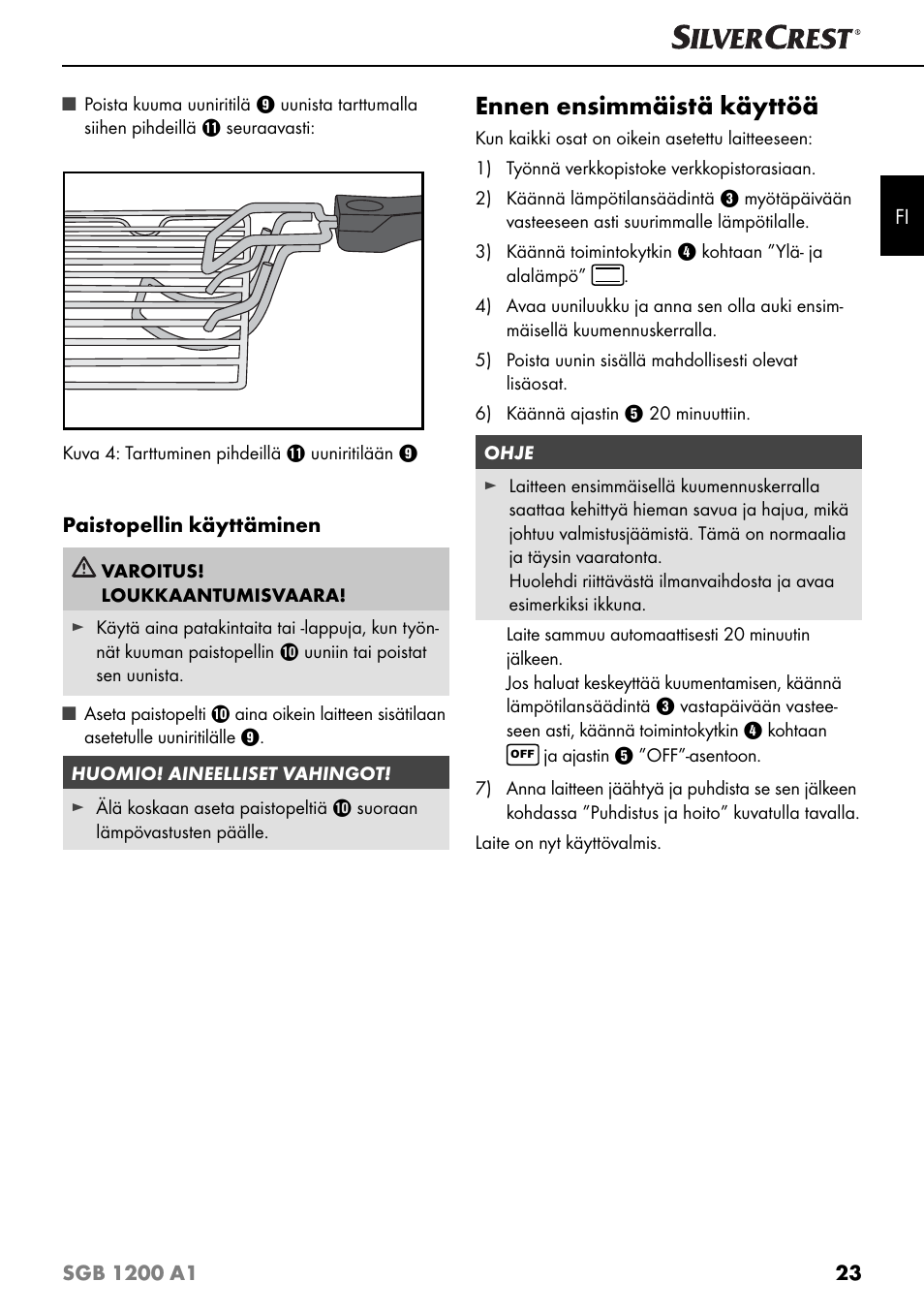 Ennen ensimmäistä käyttöä | Silvercrest SGB 1200 A1 User Manual | Page 26 / 99