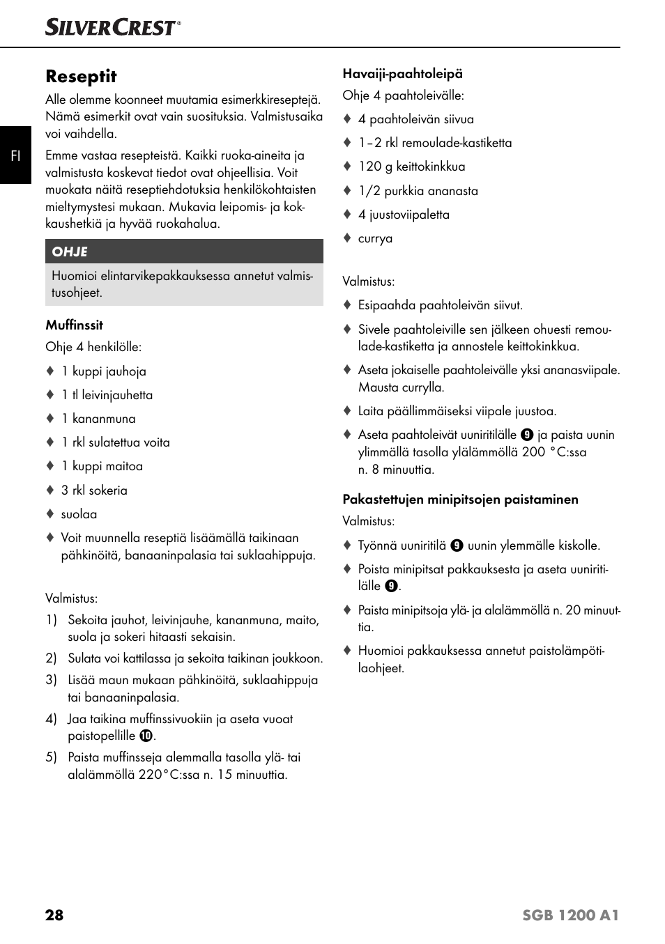 Reseptit | Silvercrest SGB 1200 A1 User Manual | Page 31 / 99