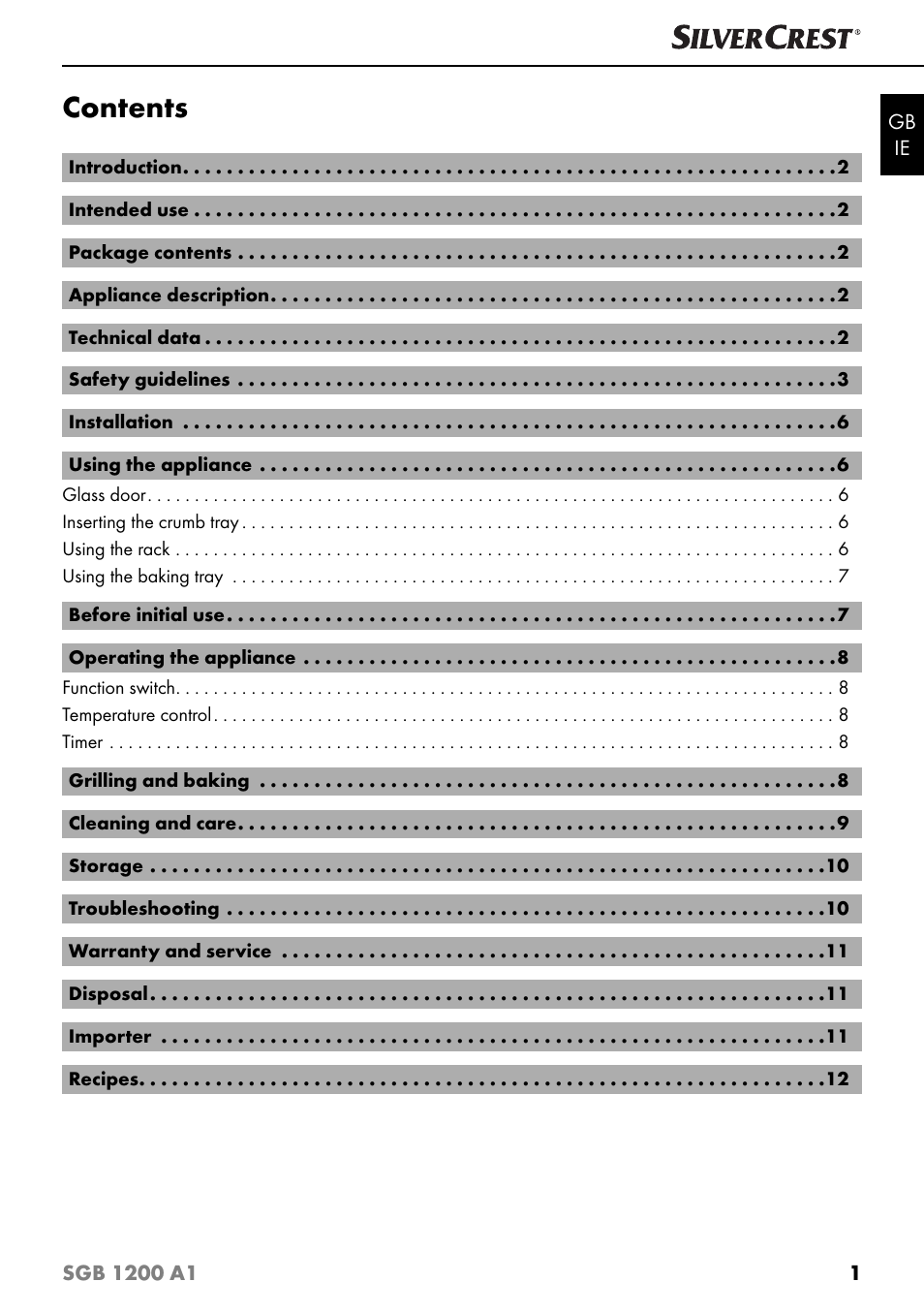 Silvercrest SGB 1200 A1 User Manual | Page 4 / 99
