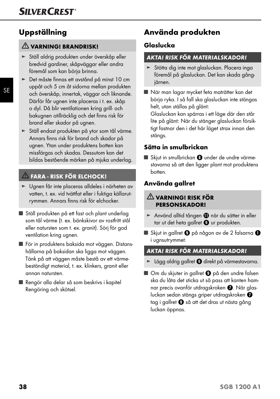 Uppställning, Använda produkten | Silvercrest SGB 1200 A1 User Manual | Page 41 / 99