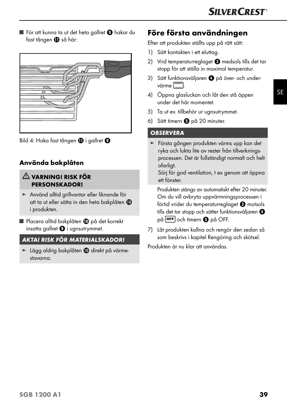 Före första användningen | Silvercrest SGB 1200 A1 User Manual | Page 42 / 99