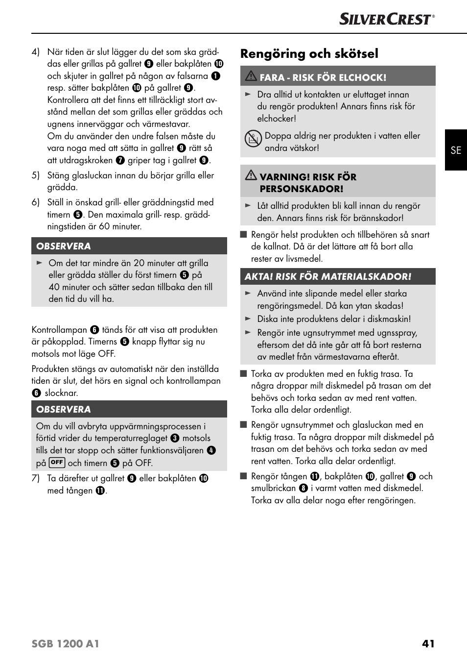 Rengöring och skötsel | Silvercrest SGB 1200 A1 User Manual | Page 44 / 99