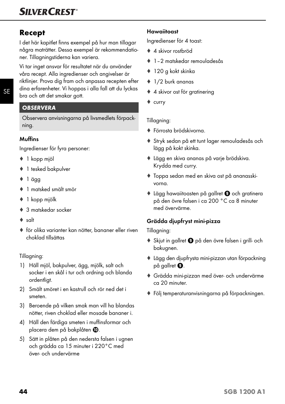 Recept | Silvercrest SGB 1200 A1 User Manual | Page 47 / 99