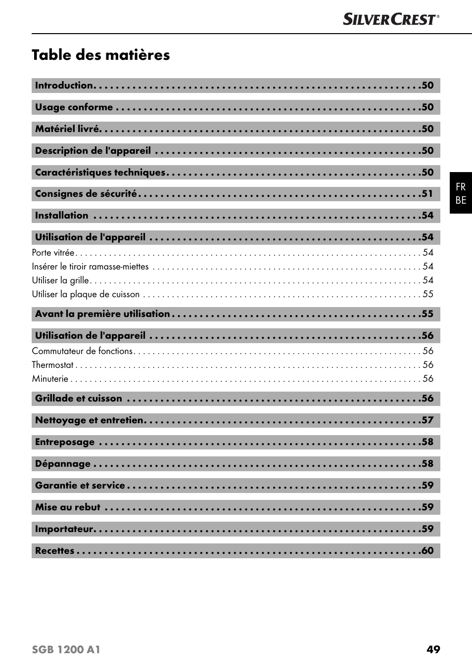 Silvercrest SGB 1200 A1 User Manual | Page 52 / 99