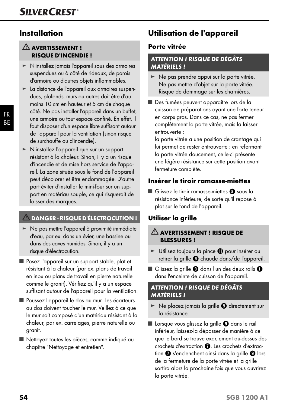 Installation, Utilisation de l'appareil | Silvercrest SGB 1200 A1 User Manual | Page 57 / 99