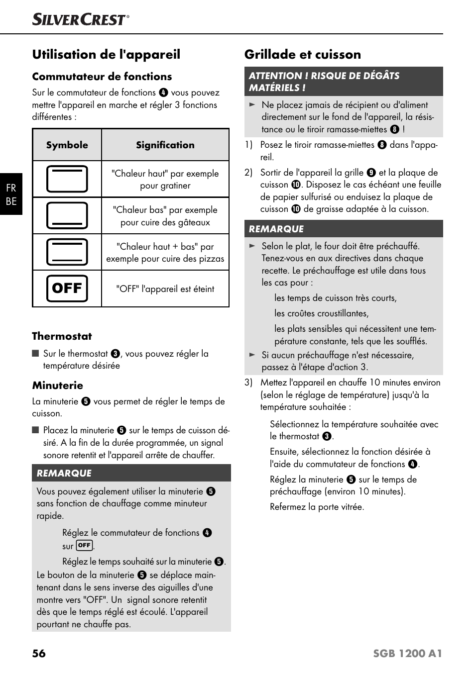 Utilisation de l'appareil, Grillade et cuisson | Silvercrest SGB 1200 A1 User Manual | Page 59 / 99