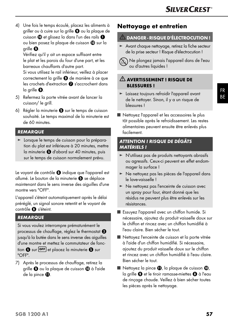 Nettoyage et entretien | Silvercrest SGB 1200 A1 User Manual | Page 60 / 99