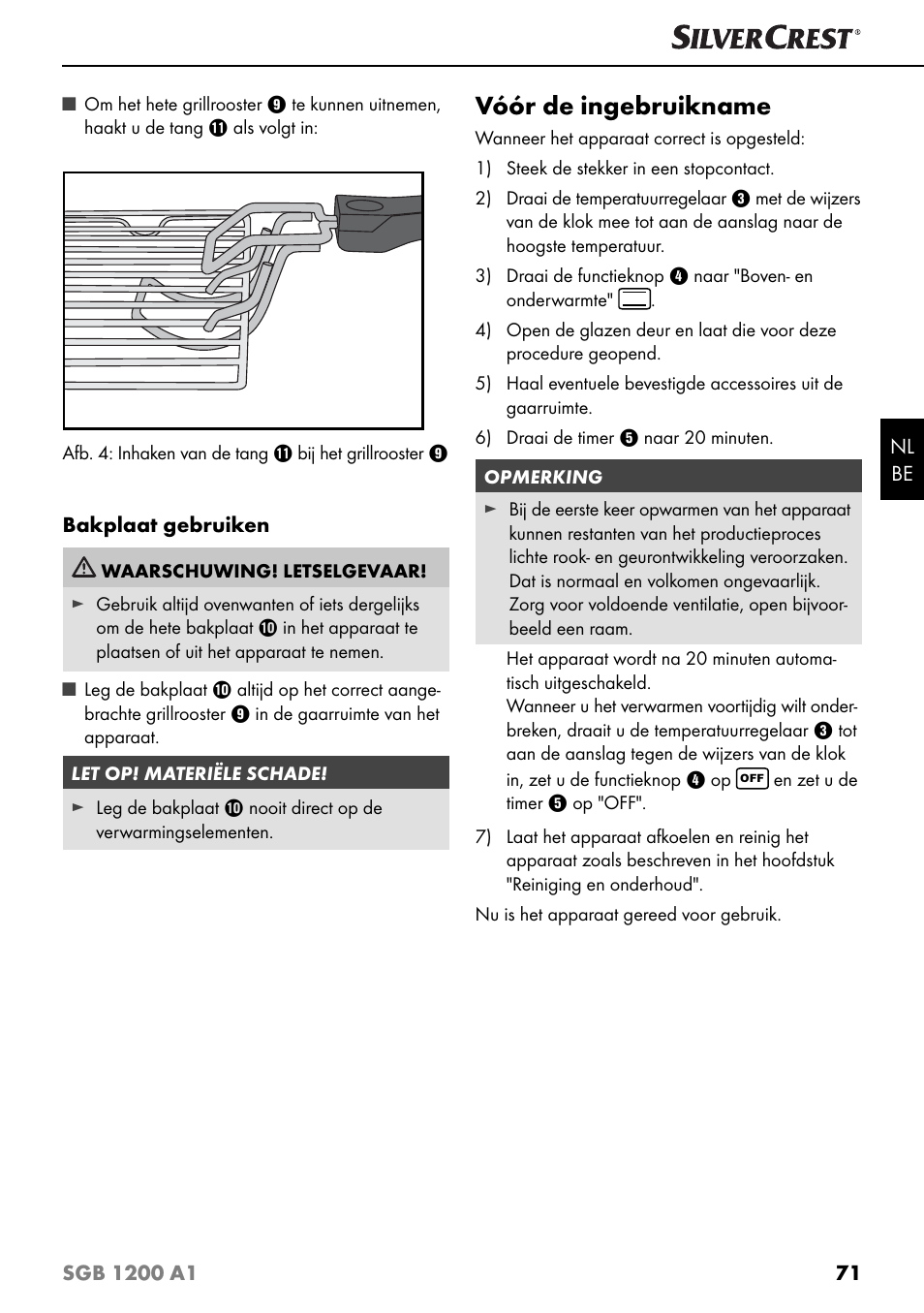 Vóór de ingebruikname | Silvercrest SGB 1200 A1 User Manual | Page 74 / 99