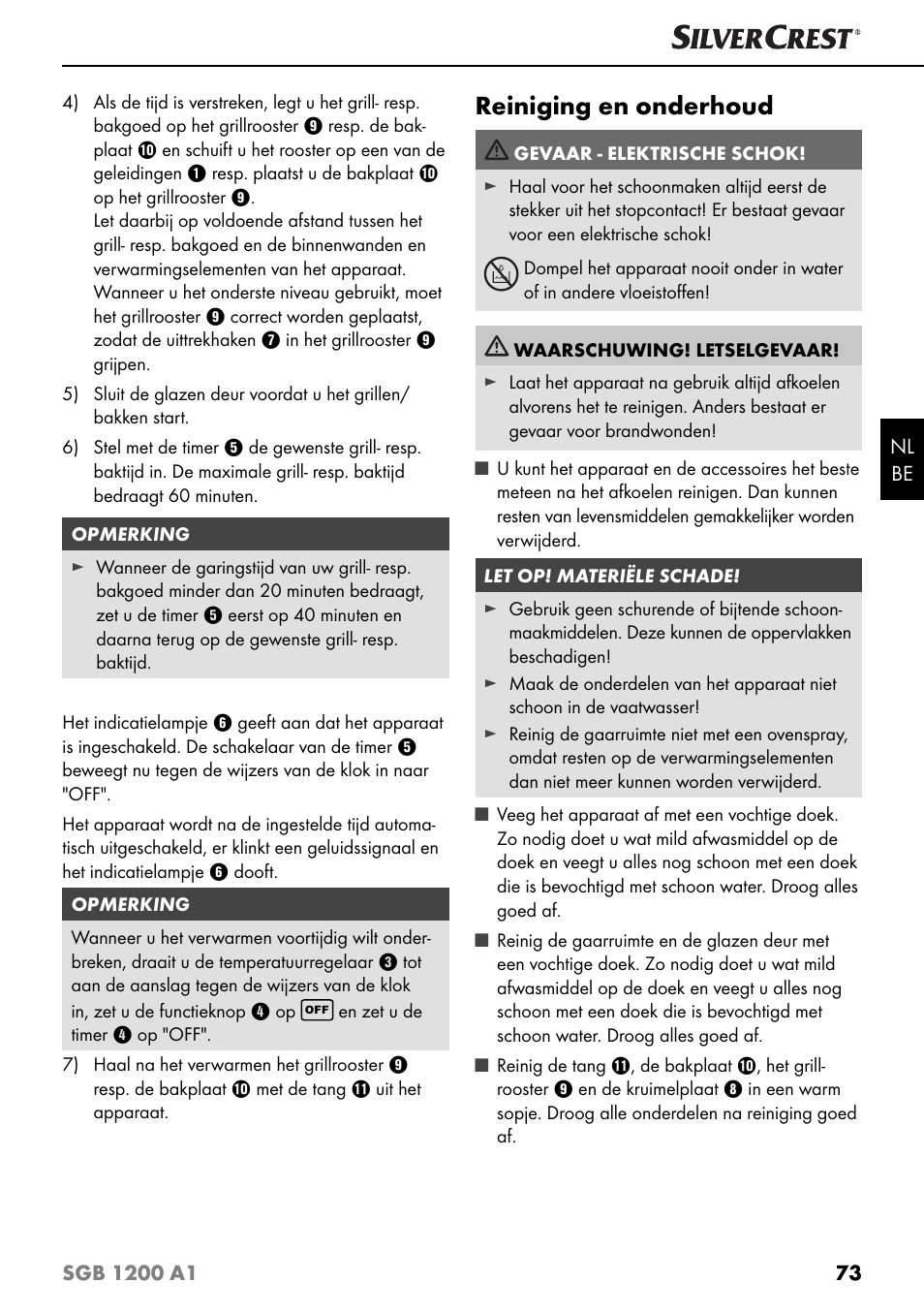 Reiniging en onderhoud | Silvercrest SGB 1200 A1 User Manual | Page 76 / 99