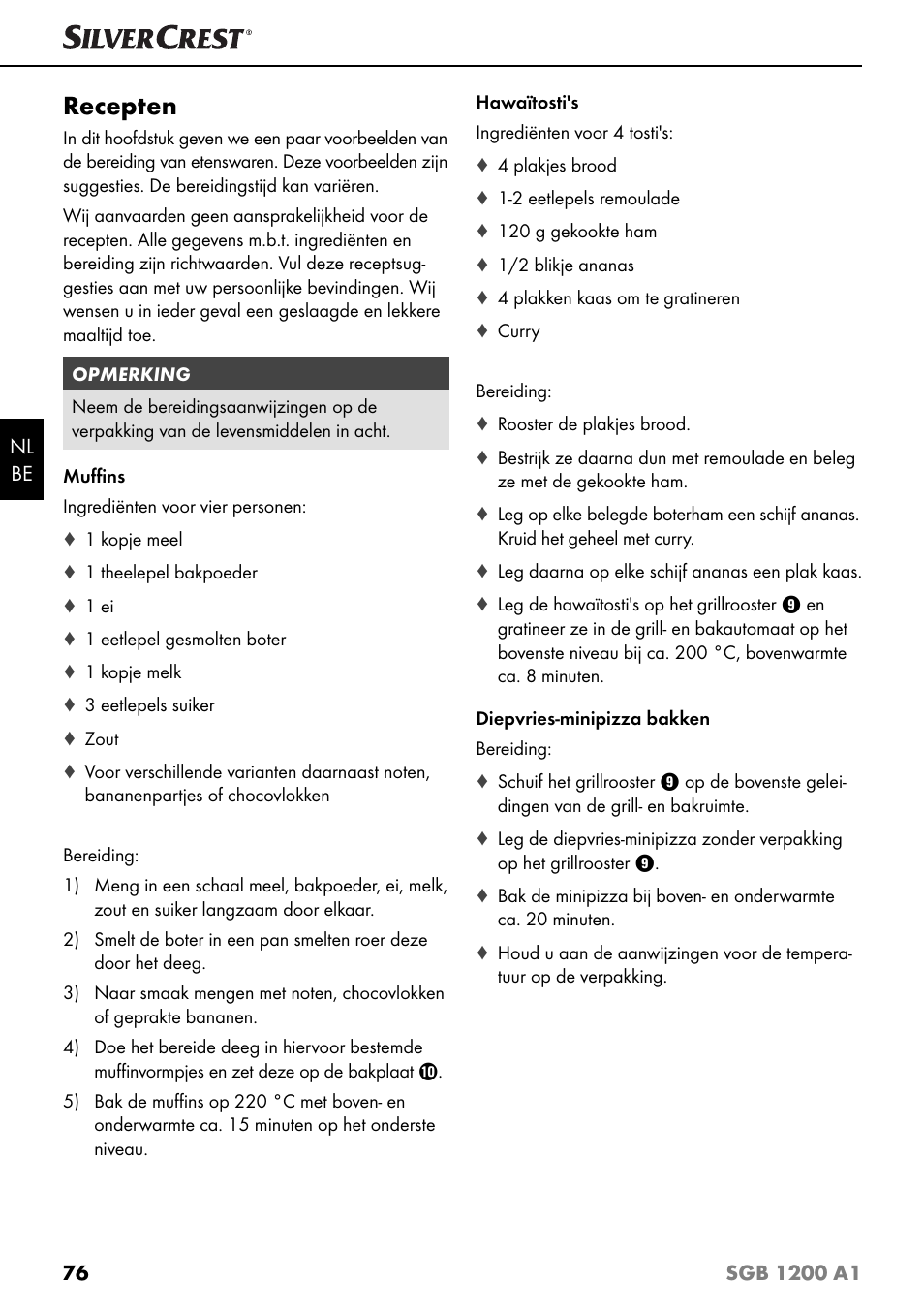Recepten | Silvercrest SGB 1200 A1 User Manual | Page 79 / 99