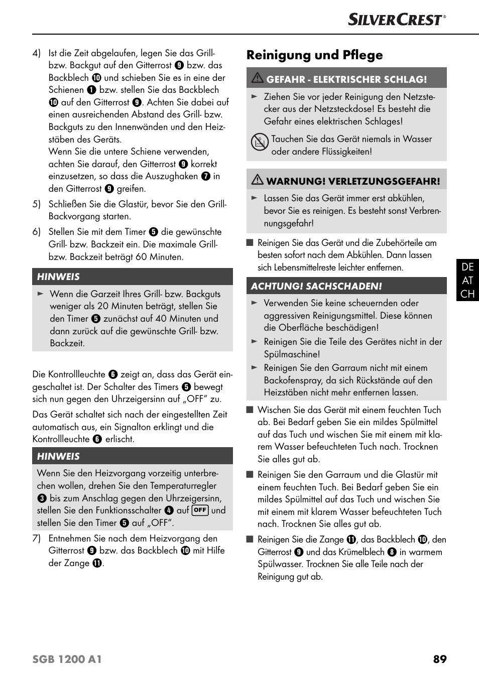 Reinigung und pﬂ ege | Silvercrest SGB 1200 A1 User Manual | Page 92 / 99