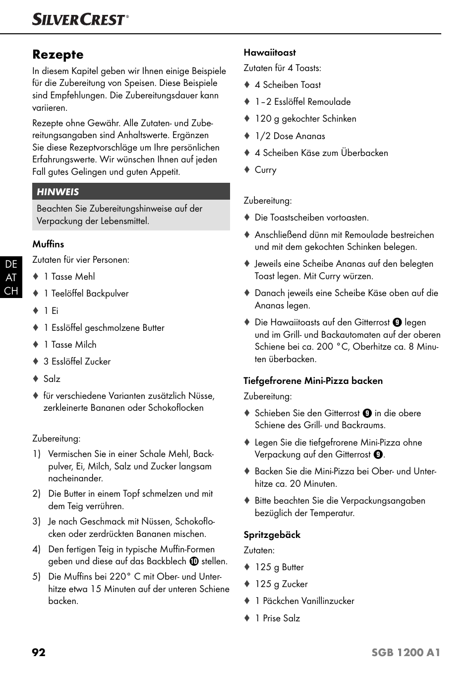 Rezepte | Silvercrest SGB 1200 A1 User Manual | Page 95 / 99