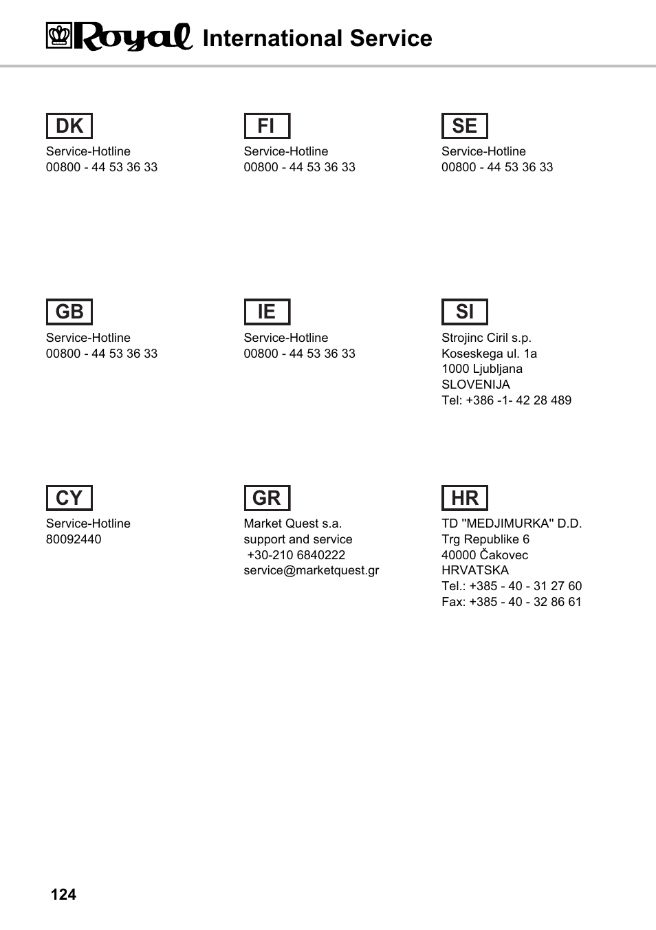 International service, Dk fi se gb ie si cy gr hr | Silvercrest SMZS 1600 A1 User Manual | Page 124 / 126