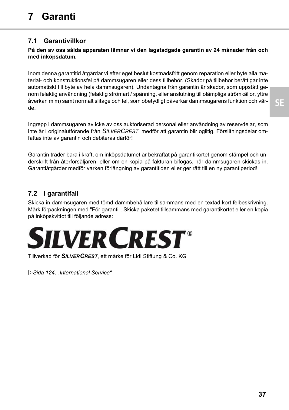 7 garanti se | Silvercrest SMZS 1600 A1 User Manual | Page 37 / 126