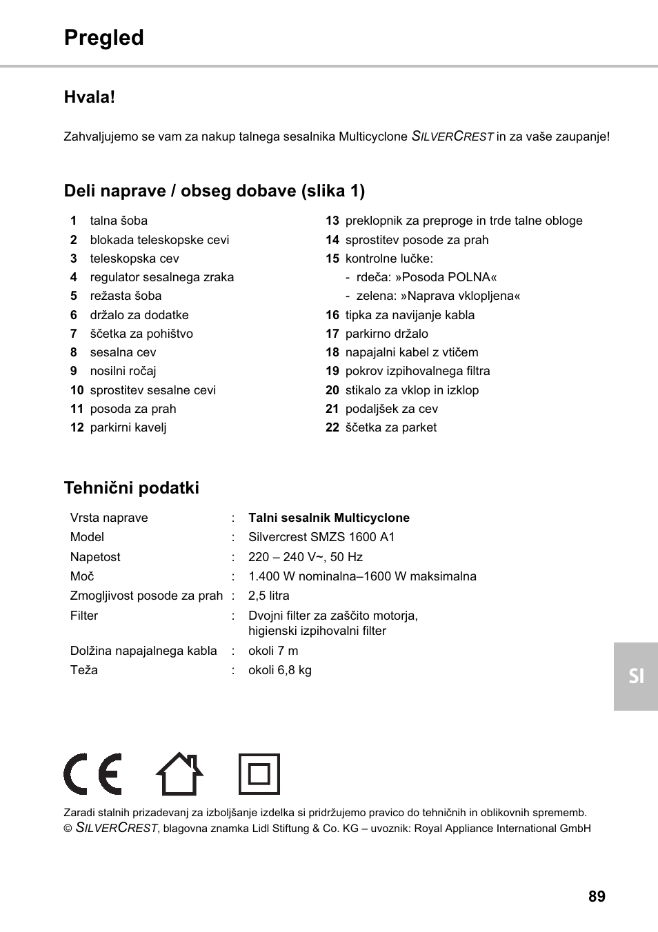 Pregled si, Hvala | Silvercrest SMZS 1600 A1 User Manual | Page 89 / 126