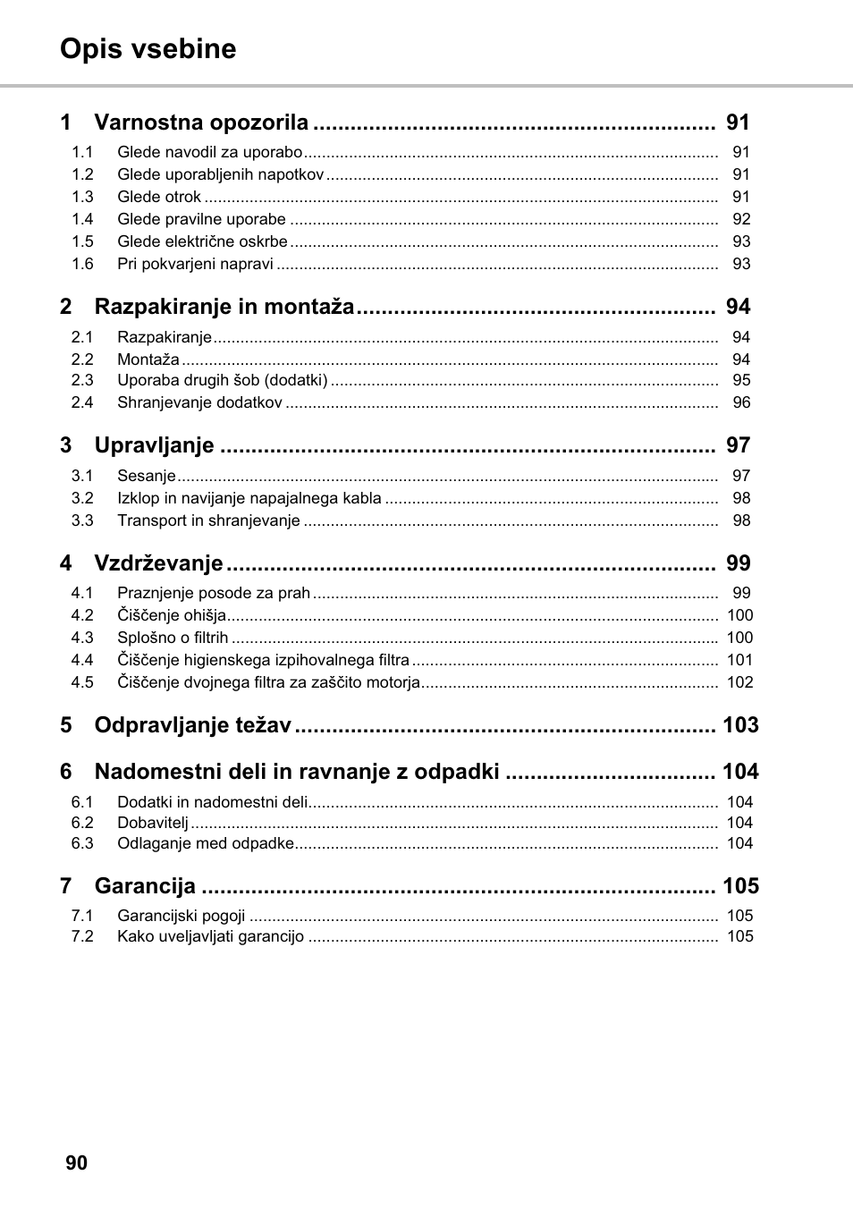 Opis vsebine, 1varnostna opozorila, 2razpakiranje in montaža | 3upravljanje, 4vzdrževanje, 7garancija | Silvercrest SMZS 1600 A1 User Manual | Page 90 / 126