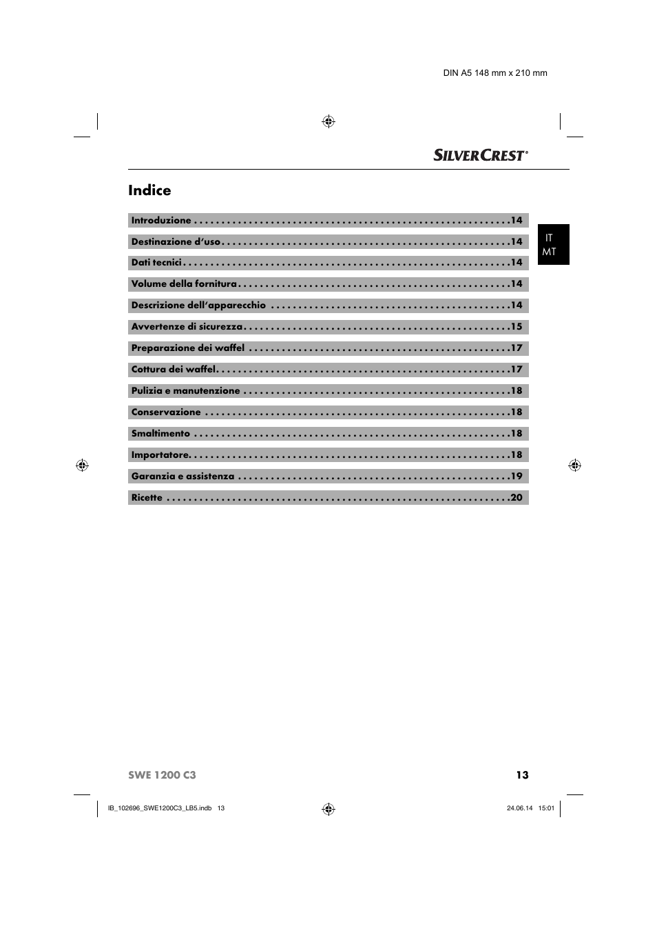 Indice | Silvercrest SWE 1200 C3 User Manual | Page 16 / 64