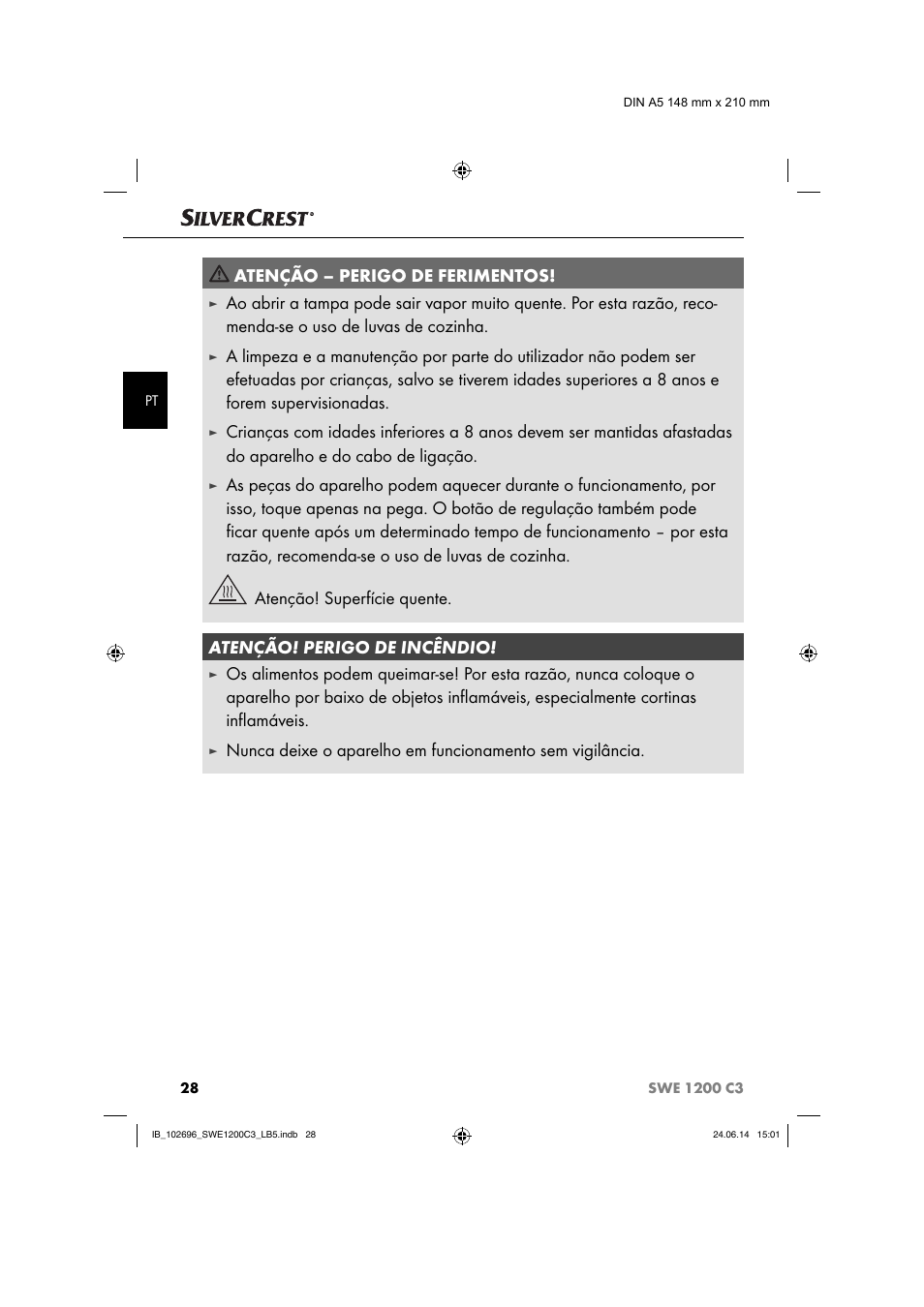 Atenção – perigo de ferimentos | Silvercrest SWE 1200 C3 User Manual | Page 31 / 64