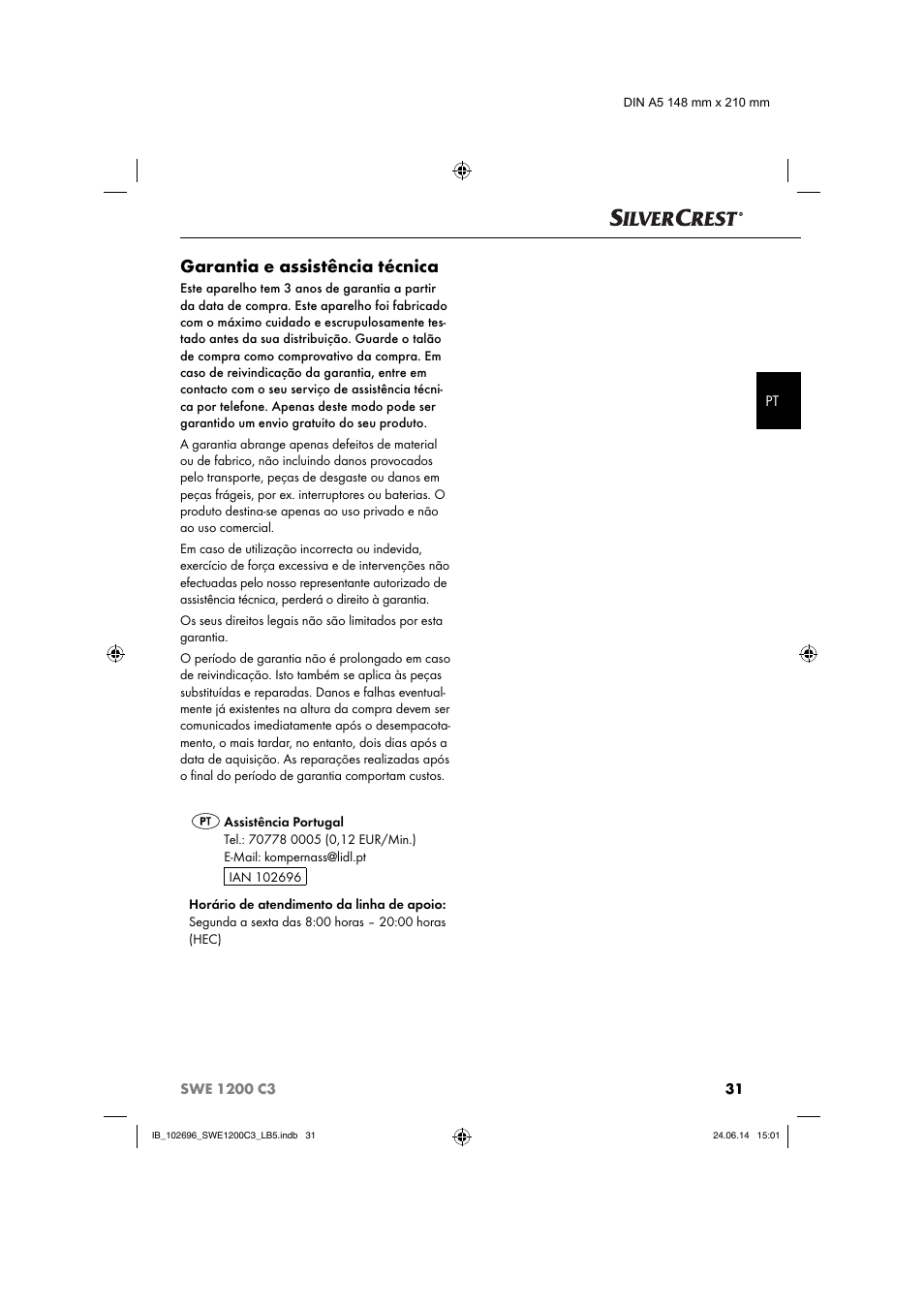 Garantia e assistência técnica | Silvercrest SWE 1200 C3 User Manual | Page 34 / 64