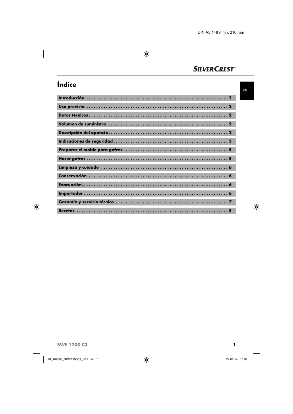 Índice | Silvercrest SWE 1200 C3 User Manual | Page 4 / 64