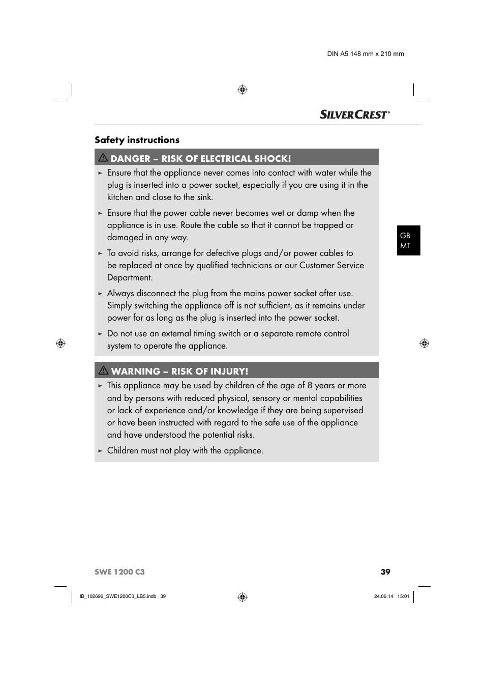 Children must not play with the appliance | Silvercrest SWE 1200 C3 User Manual | Page 42 / 64