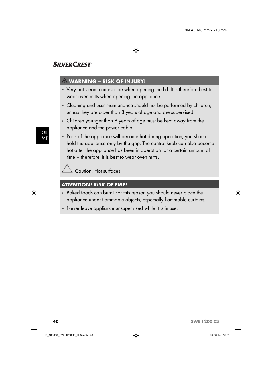 Warning – risk of injury | Silvercrest SWE 1200 C3 User Manual | Page 43 / 64