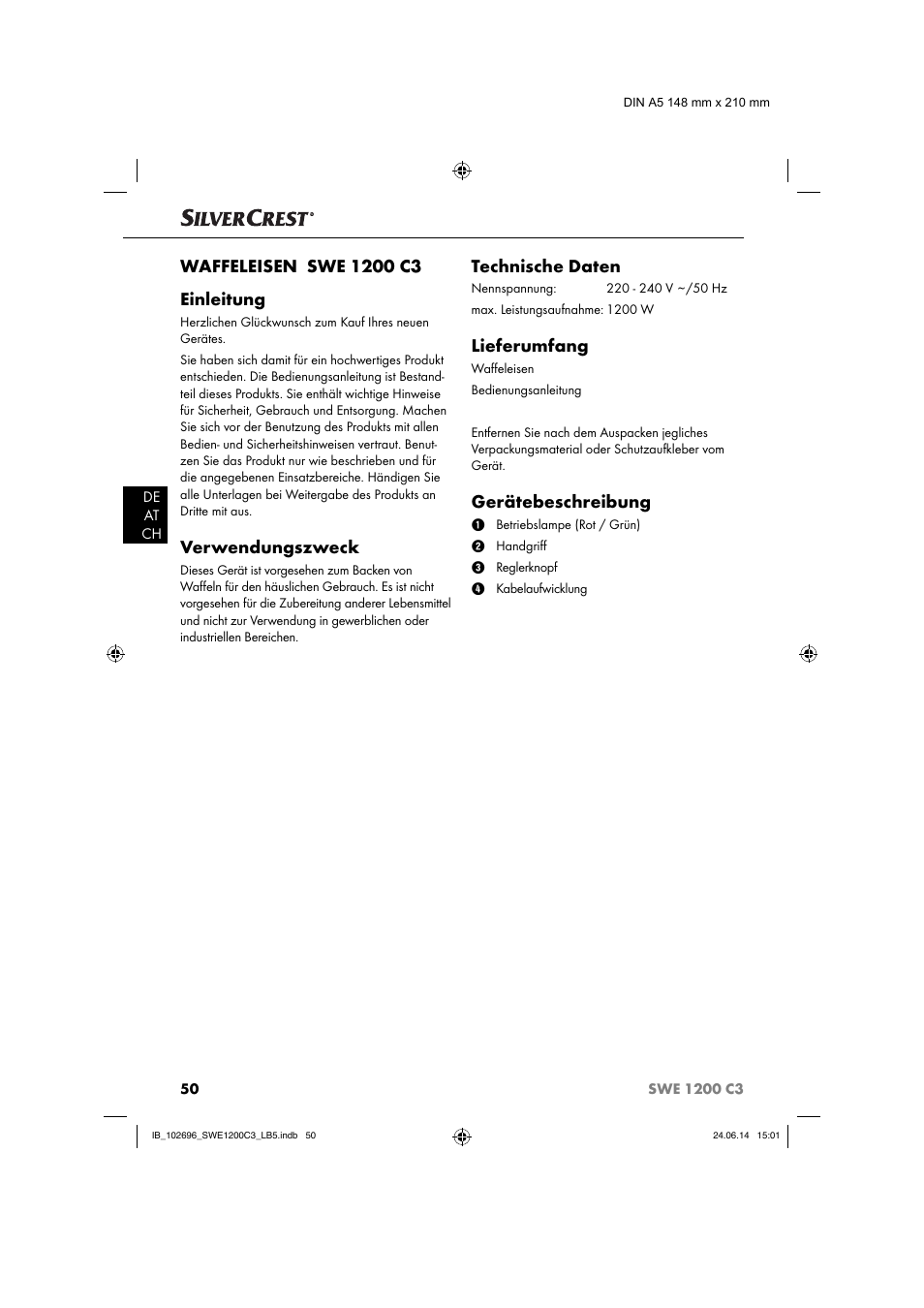 Verwendungszweck, Technische daten, Lieferumfang | Gerätebeschreibung | Silvercrest SWE 1200 C3 User Manual | Page 53 / 64