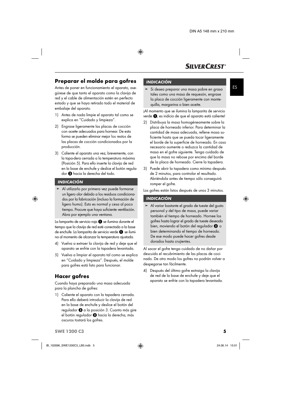 Preparar el molde para gofres, Hacer gofres | Silvercrest SWE 1200 C3 User Manual | Page 8 / 64