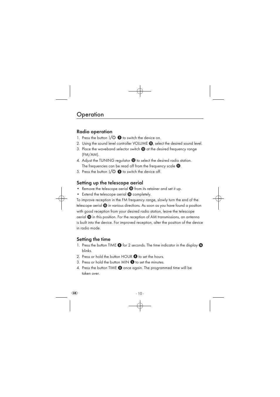 Operation, Radio operation, Setting up the telescope aerial | Setting the time | Silvercrest SPUV 90 A1 User Manual | Page 12 / 98