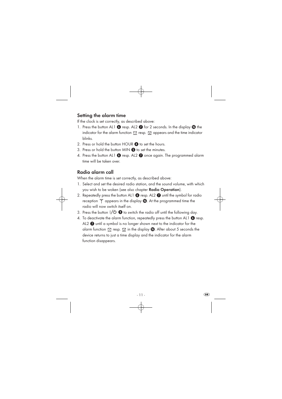 Setting the alarm time, Radio alarm call | Silvercrest SPUV 90 A1 User Manual | Page 13 / 98