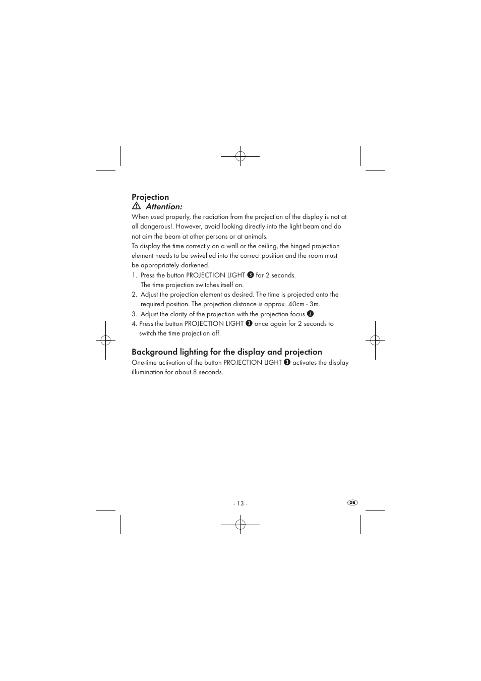 Projection, Attention, Background lighting for the display and projection | Silvercrest SPUV 90 A1 User Manual | Page 15 / 98