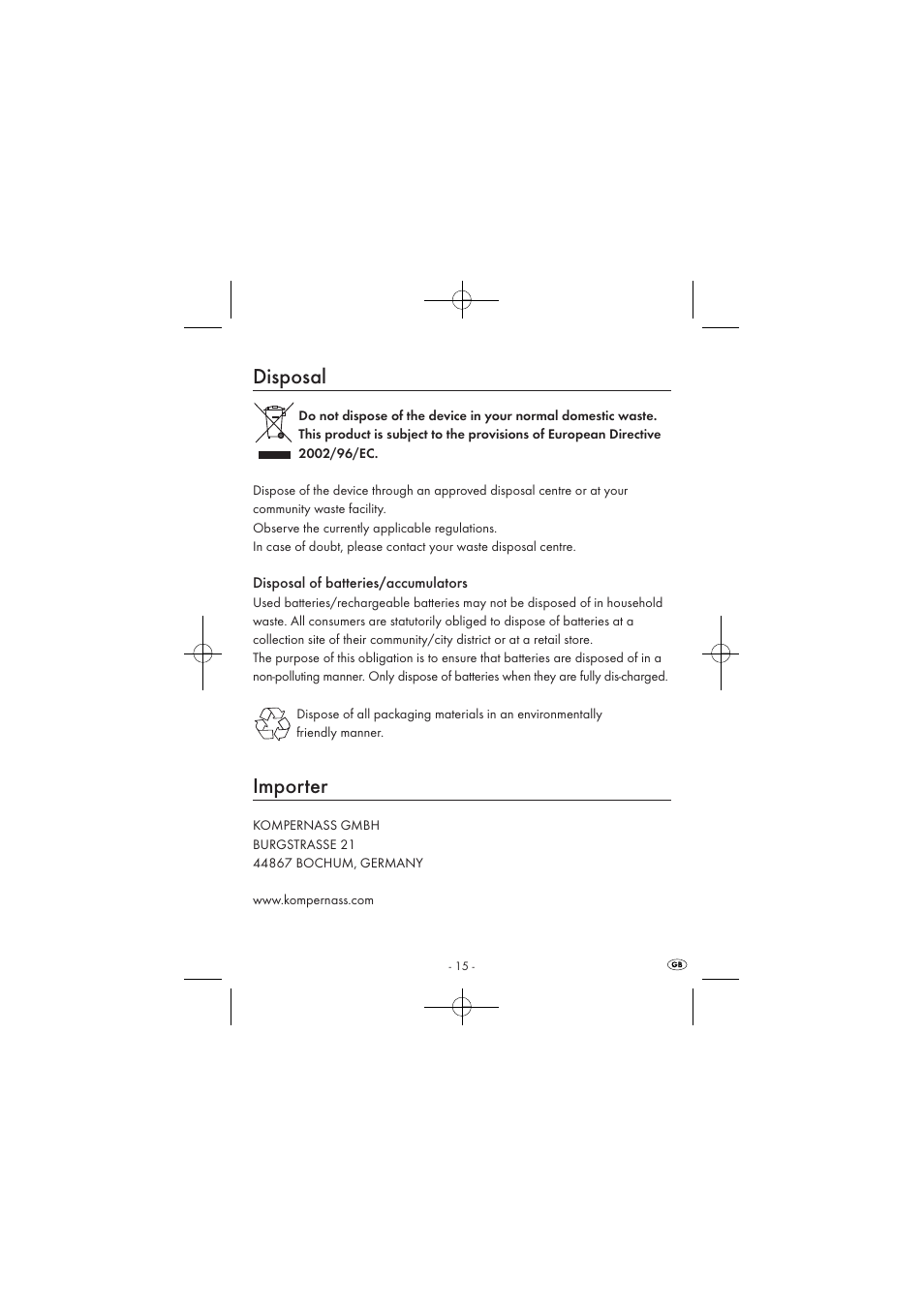 Disposal, Importer | Silvercrest SPUV 90 A1 User Manual | Page 17 / 98