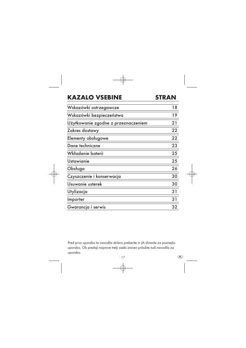 Kazalo vsebine stran | Silvercrest SPUV 90 A1 User Manual | Page 19 / 98