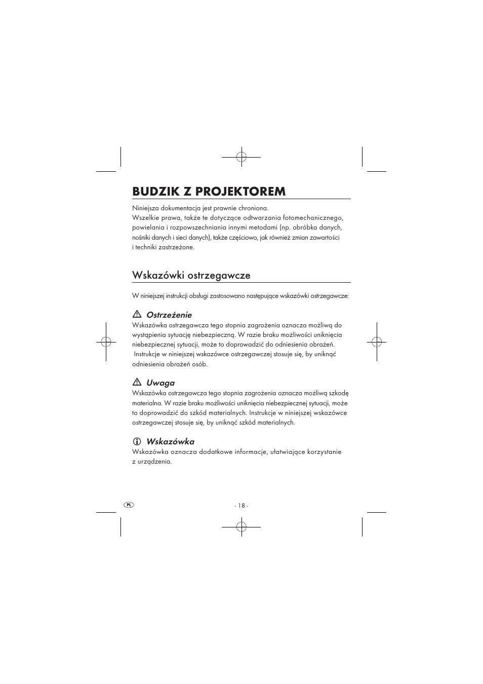 Budzik z projektorem, Wskazówki ostrzegawcze | Silvercrest SPUV 90 A1 User Manual | Page 20 / 98