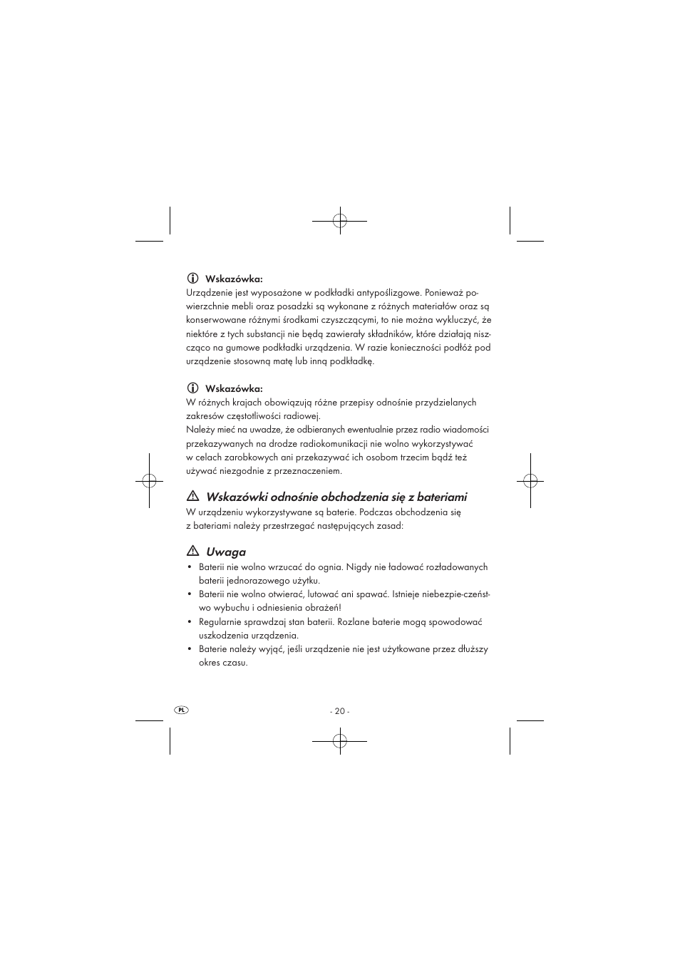 Wskazówki odnośnie obchodzenia się z bateriami, Uwaga | Silvercrest SPUV 90 A1 User Manual | Page 22 / 98