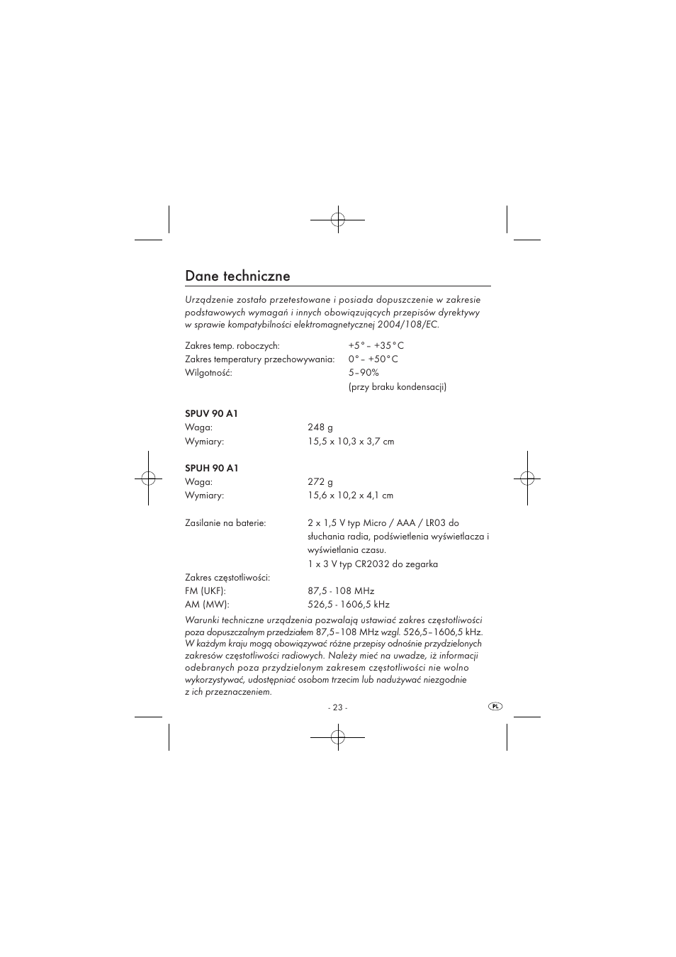 Dane techniczne | Silvercrest SPUV 90 A1 User Manual | Page 25 / 98