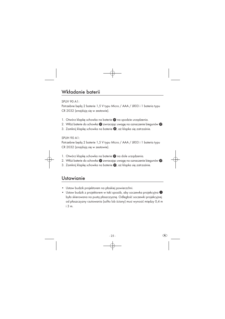 Wkładanie baterii, Ustawianie | Silvercrest SPUV 90 A1 User Manual | Page 27 / 98