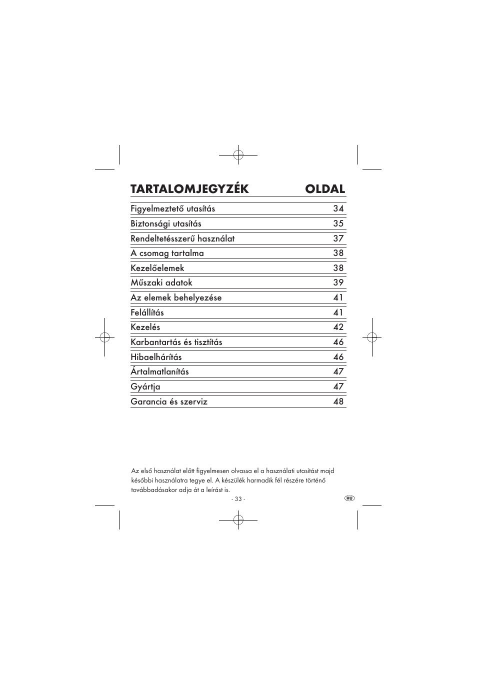 Tartalomjegyzék oldal | Silvercrest SPUV 90 A1 User Manual | Page 35 / 98