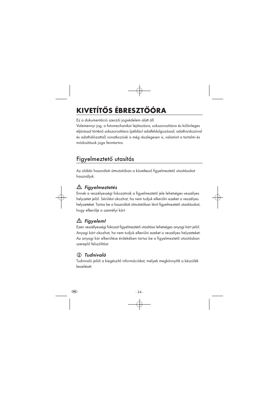 Kivetítős ébresztőóra, Figyelmeztető utasítás | Silvercrest SPUV 90 A1 User Manual | Page 36 / 98