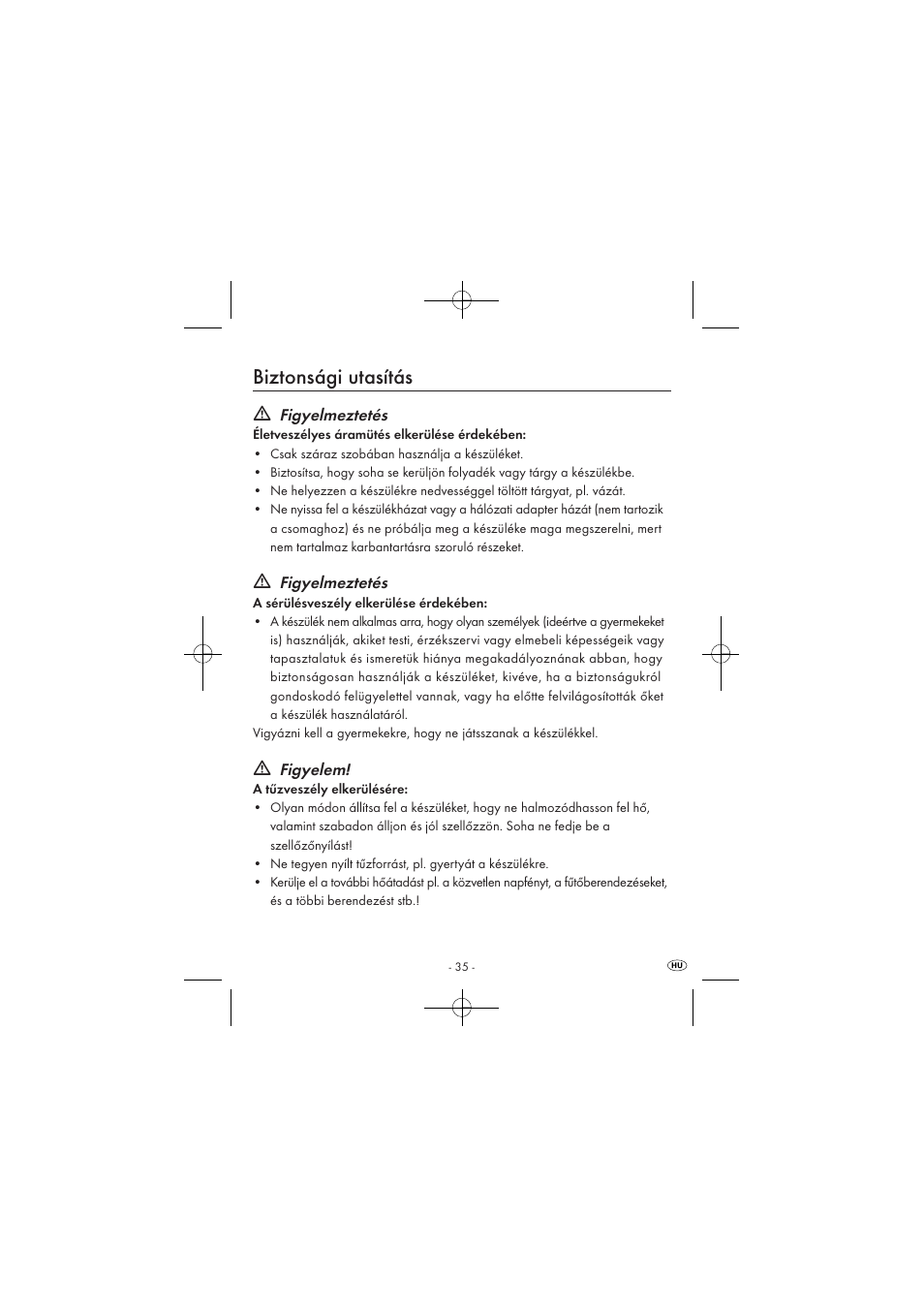 Biztonsági utasítás, Figyelmeztetés, Figyelem | Silvercrest SPUV 90 A1 User Manual | Page 37 / 98