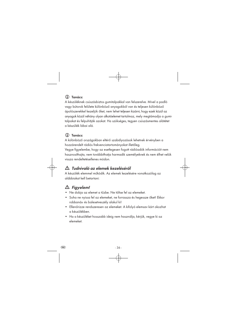 Tudnivaló az elemek kezeléséről, Figyelem | Silvercrest SPUV 90 A1 User Manual | Page 38 / 98