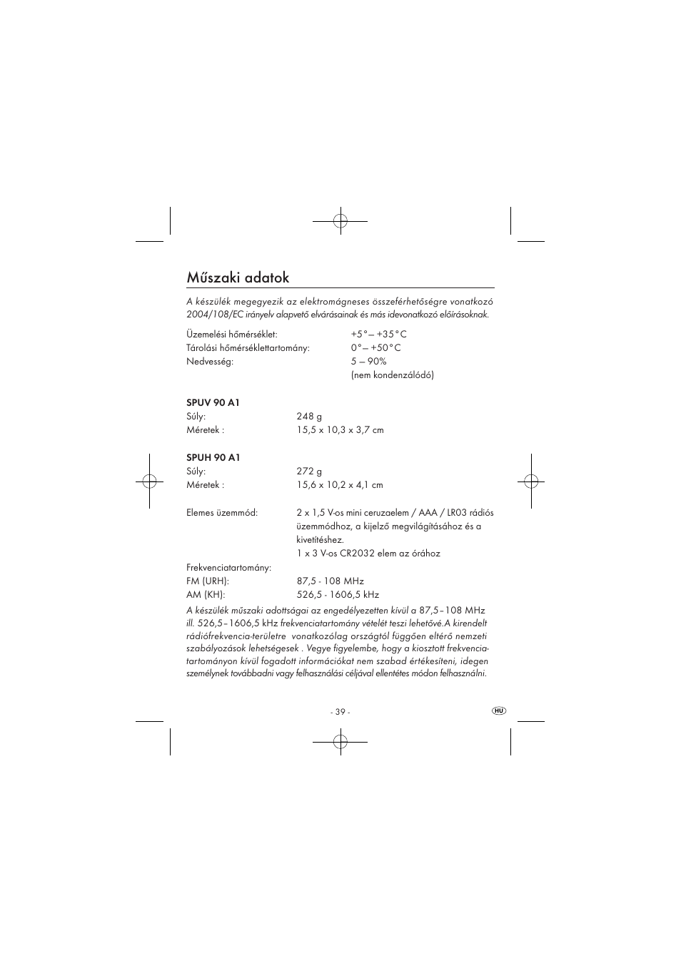 Műszaki adatok | Silvercrest SPUV 90 A1 User Manual | Page 41 / 98