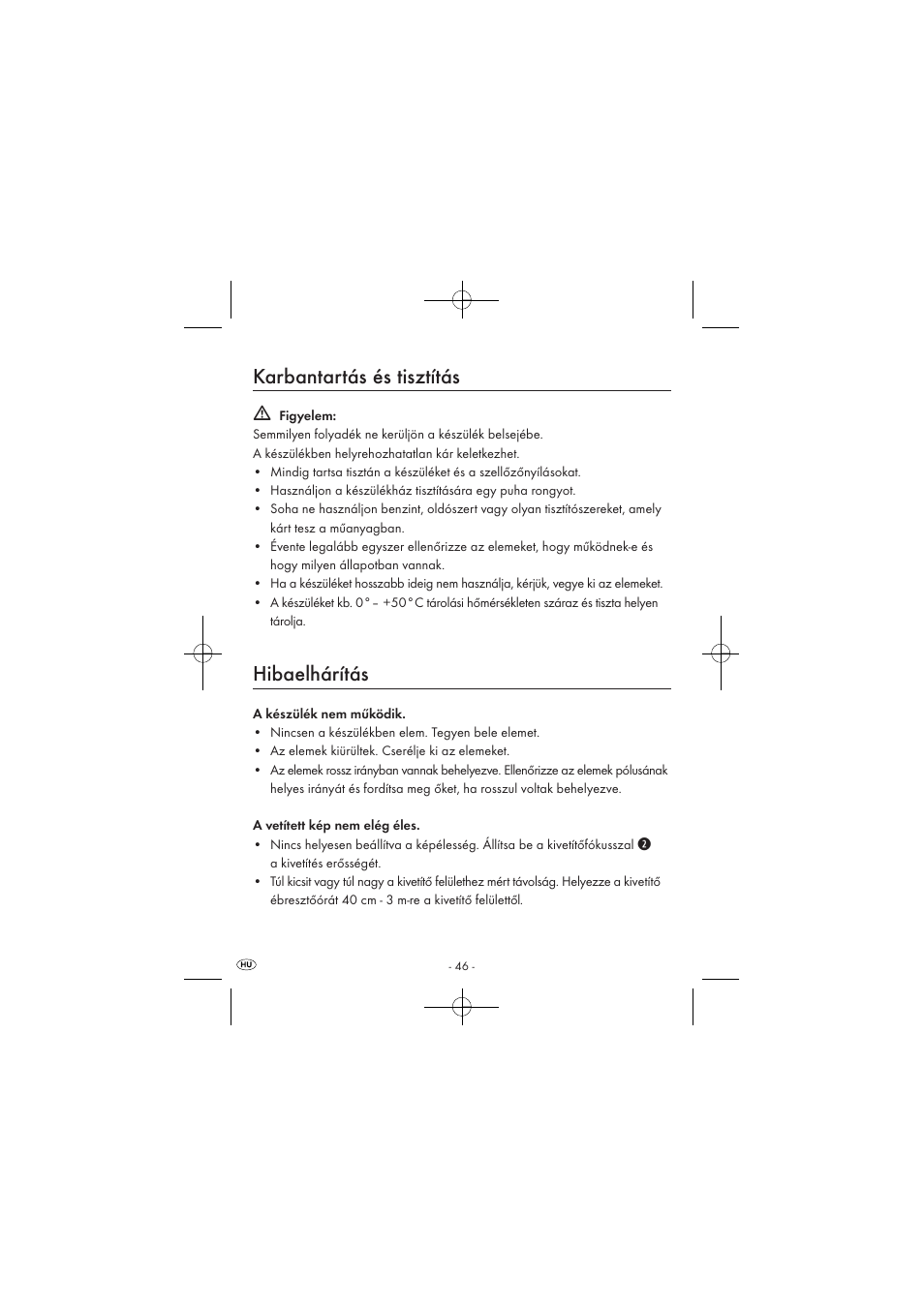 Karbantartás és tisztítás, Hibaelhárítás | Silvercrest SPUV 90 A1 User Manual | Page 48 / 98