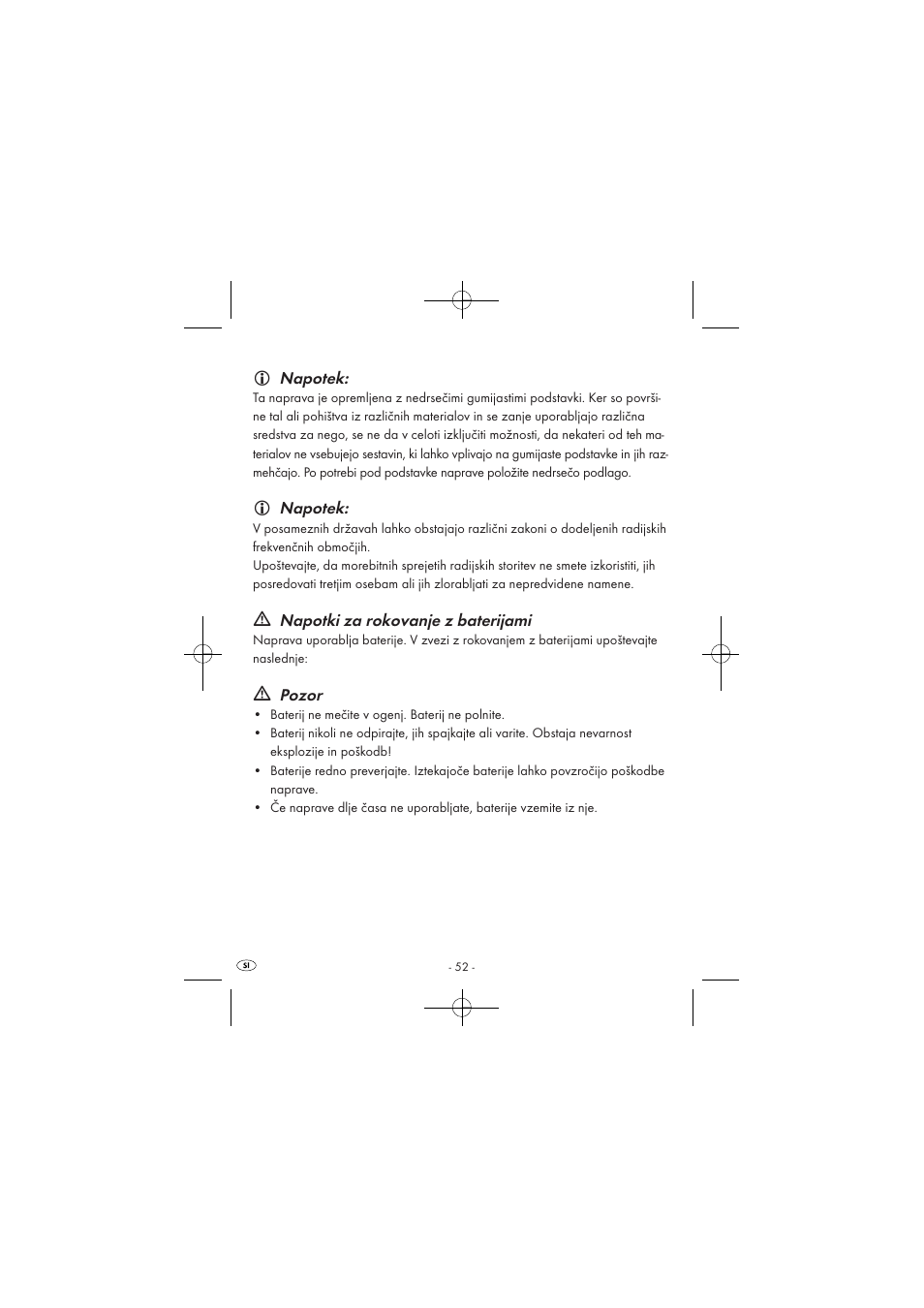 Napotek, Napotki za rokovanje z baterijami, Pozor | Silvercrest SPUV 90 A1 User Manual | Page 54 / 98