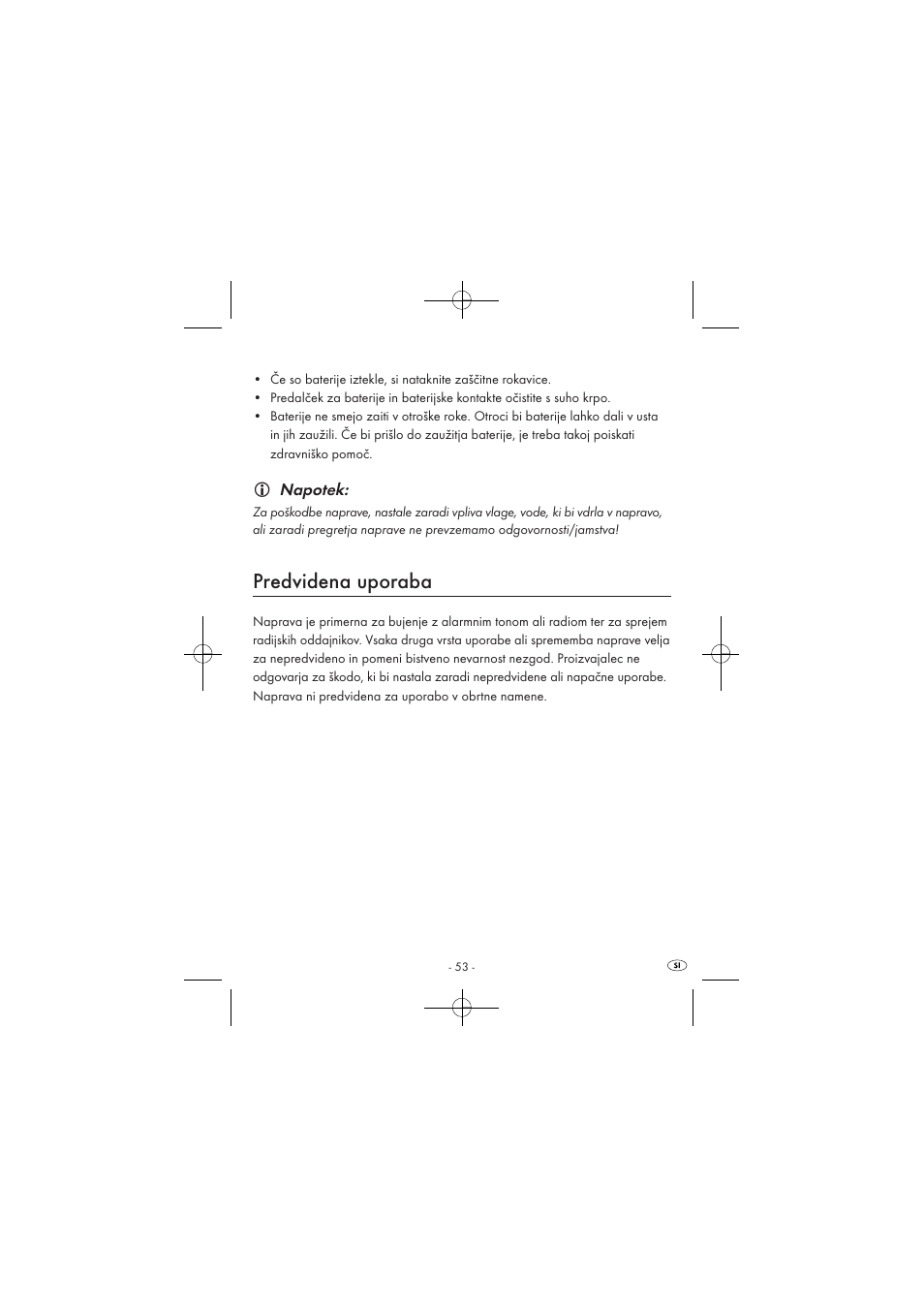 Predvidena uporaba, Napotek | Silvercrest SPUV 90 A1 User Manual | Page 55 / 98
