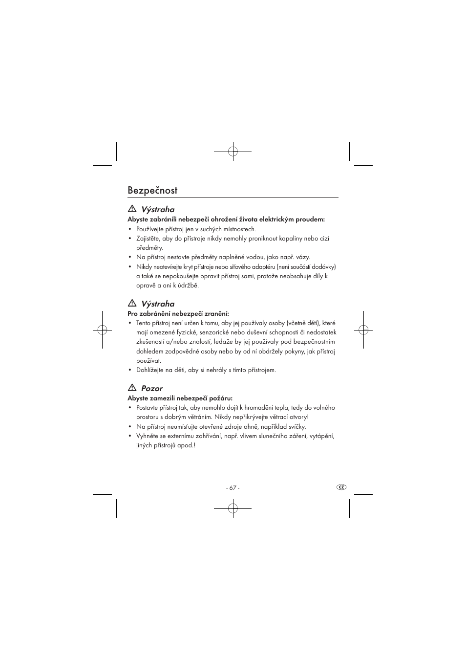 Bezpečnost, Výstraha, Pozor | Silvercrest SPUV 90 A1 User Manual | Page 69 / 98